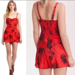 Free People 'Candy Pin-Up' Red Floral Print Romper 4